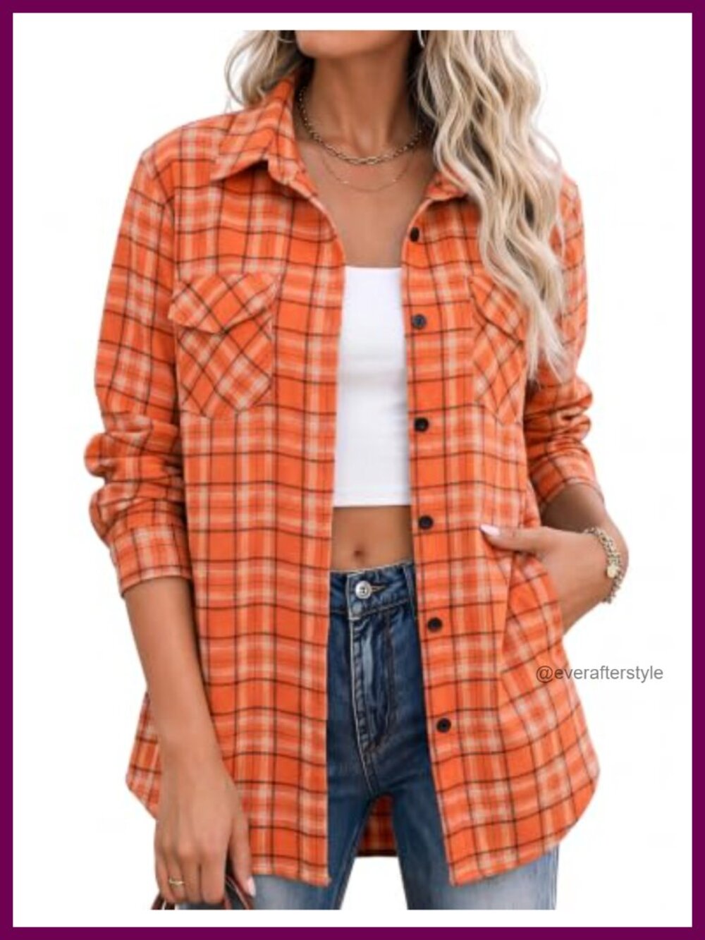 Zeagoo Women Plaid Button Down Shirt Long Sleeve Flannel Shacket Fall Top